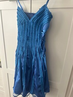 Ashwi Blue Textured Ruffle Formal Dress- size small
